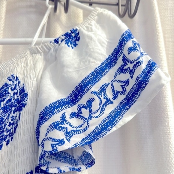 NWT Women’s Dress Day Saint Barth Blue & White Off The Shoulder Maxi Dress Sz L - Picture 8 of 16